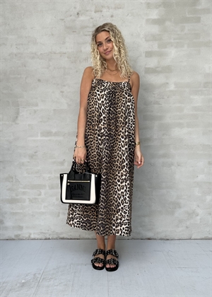 Printed Cotton midi strap kjole Leopard F9354 Ganni 